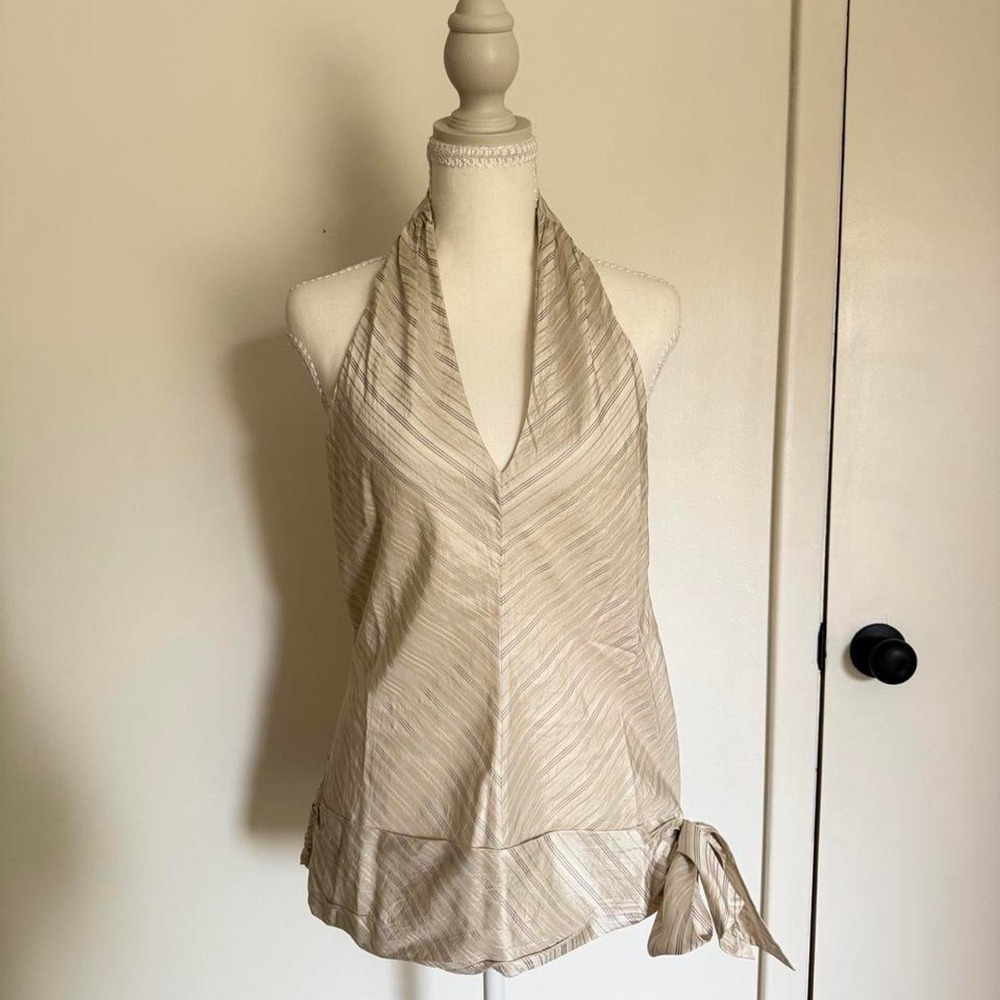 Banana Republic silk cream halter top with diagonal stripes